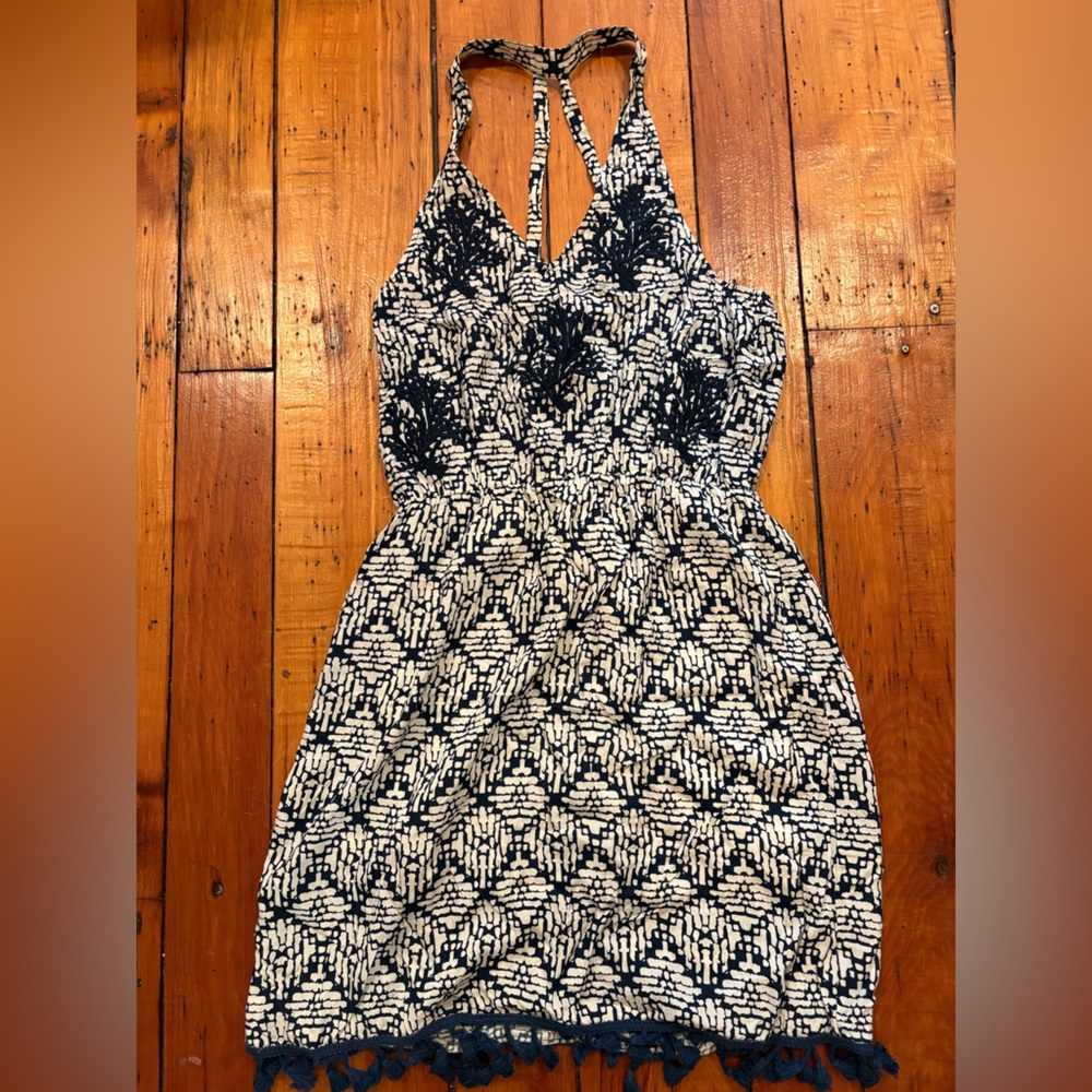 Navy Dress with Coral/Beachy Embroidery